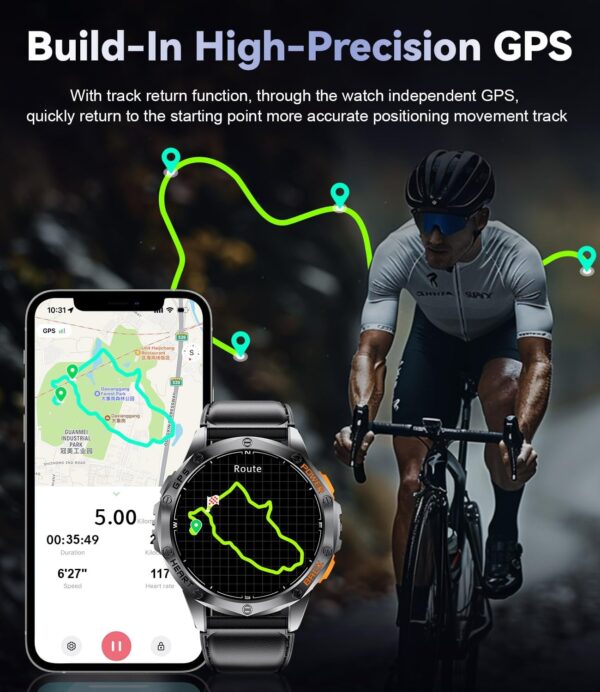 GPS Men Smart Watch with Compass LED Flashlight 1.43″AMOLED Smartwatch for Men Bluetooth Call for Android iOS 530 mAh Big Battery Male Smart Watch,Heart Rate Health Monitor,2 Watch Strap,Black - Image 4