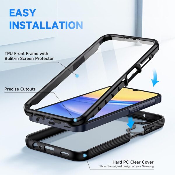 seacosmo for Samsung A15 Case, Galaxy A15 Case [with Screen Protector] Full Body Shockproof Protection Armour Cover Slim Fit Bumper Protective Phone Case for Samsung Galaxy A15 4G/5G- Black/Clear - Image 3