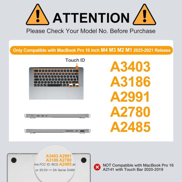 MOSISO Compatible with MacBook Pro 16 inch Case 2025 2024 2023 2022 2021 M4 M3 M2 M1 A3403 A3186 A2991 A2780 A2485 Pro Max, Plastic Hard Shell Cover&KeyboardSkin&Screen Protector&Pouch, Black - Image 3