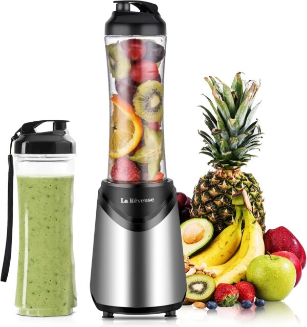 La Reveuse Smoothie Blender Personal Size with 2 BPA Free Portable Travel Sports Bottles (550ml),300 Watts,Silver - Image 2
