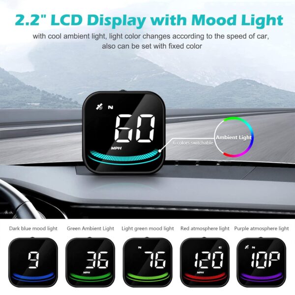 Aceshop Auto Car HUD Head Up Display KMH & MPH Digital GPS Smart Speedometer with OverSpeed Alarm Fatigue Driving Warning, Navigation Compass, 2.2'' LCD Screen, USB Plug & Play, for All Vehicle (G4) - Image 5