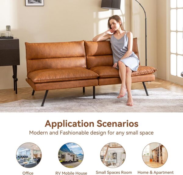 Opoiar Convertible Armless Futon Sofa Bed,3" Memory Foam Modern Loveseat Couch,71" L Sleeper Sofa Bed,Small Splitback Modern Faux Leather Futon Sofa for Living Room,Home Office,Apartment,Brown - Image 9