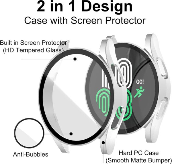 Jvchengxi [2 Pack Case for Samsung Galaxy Watch 4 / FE 40mm Screen Protector, Hard PC Matt Case+HD Tempered Glass Anti-Scratch Protective Film Bumper Cover for Galaxy Watch FE / 4 (Black/Black) - Image 4