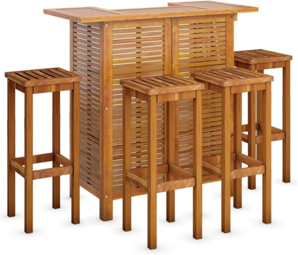 5 Piece Outdoor Bar Set Patio Dining Set with Solid Wood Acacia Furniture and Bar Stools - Image 4