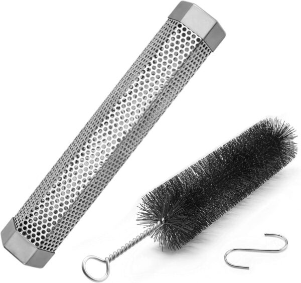 Bamyli 12'' Wood Pellet Smoker Tube, Stainless Steel Cold Smoker with Brush and Hook for Barbecue Accessories - Image 2