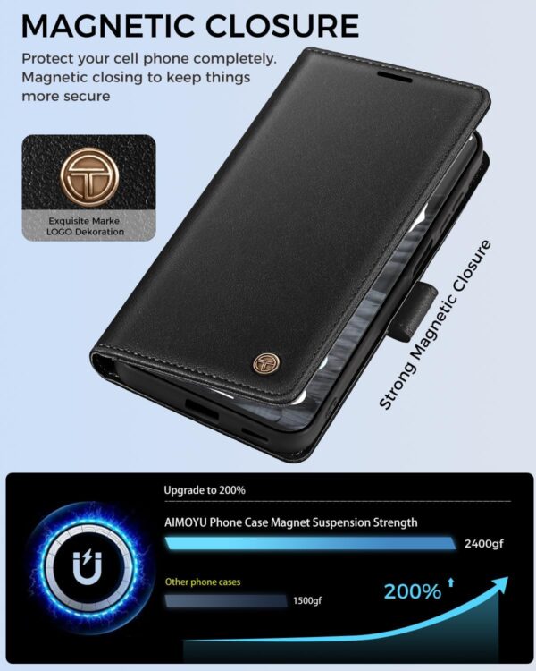 AIMOYU for Google Pixel 7 Pro 5G Case, Flip Wallet Leather Phone Case with [4 Card Slots] [Kickstand] [RFID Blocking] Magnetic Protective Shockproof Cover for Pixel 7 Pro Case - Black - Image 5