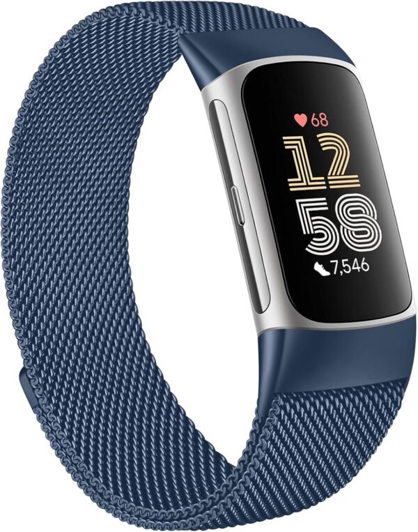 Metal Strap for Fitbit Charge 6/5 - Adjustable Stainless Steel Mesh Loop With Magnetic Clasp for Women and Men (Blue) - Image 2