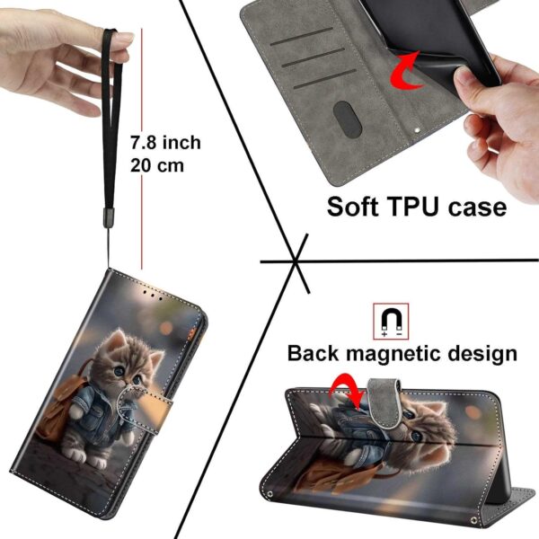Haninsuze for Samsung Galaxy A14 5G / A14 4G Case PU Leather Wallet Book Flip Folio Stand View Magnetic Multi-Pattern Cover compatible with Samsung A14 Phone Case (Cat) - Image 5