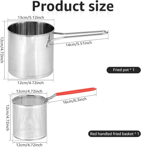 Deep Fryer with Basket 304 Stainless Steel Deep Fryer Pot with Strainer Basket 1200ml Mini Deep Oil Fryer with Handle Multifunctional Kitchen Gadgets Small Fryer Pan for Tempura Chips Fish Chicken(A) - Image 8