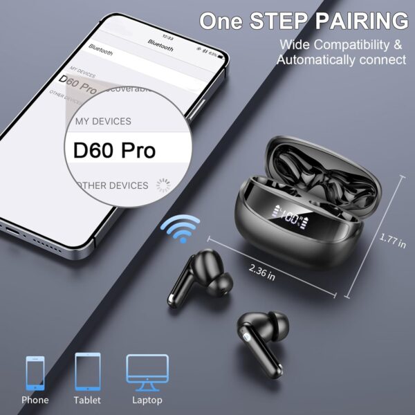 Earbuds Wireless Bluetooth Headphone, Bluetooth 5.4 Earbuds Noise Cancelling, 4 Mic, 45H Deep Bass Stereo Sound Earphone Wireless Headphone in ear, Dual LED Power Display, Type C Fast Charge Ear Buds - Image 7
