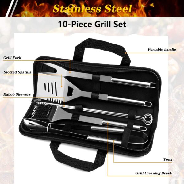 QH7 10 Pack BBQ Barbecue Tool Set, Stainless Steel Outdoor Barbecue Grill Utensils Set with Storage Bags for Picnics and Outdoor Activities - Image 5