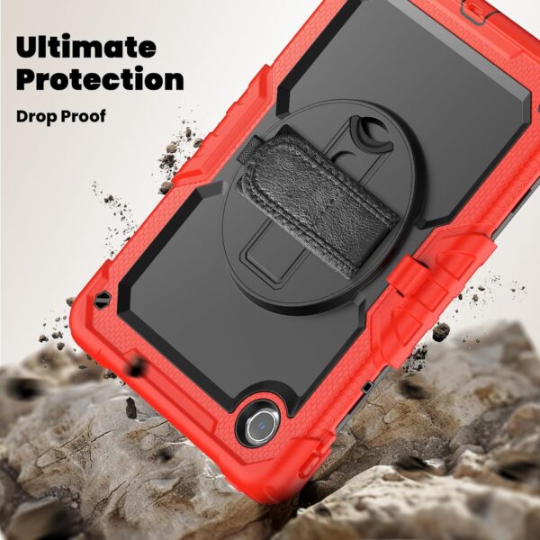 Case for Samsung Galaxy Tab A9 8.7 Inch 2023 Model (SM-X110/X115/X117) with Built-in Screen Protector 360 Rotating Hand Strap/Shoulder Strap Heavy Duty Shockproof Full Body Hybrid Cover Red - Image 10
