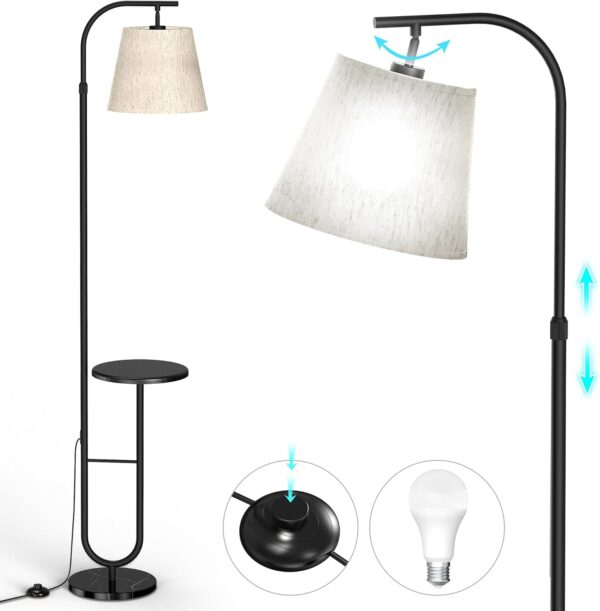 【Upgraded】Floor Lamps for Living Room Modern Standing Lamp with Shelves, Marble Base, Foot Switch, Retractable Pole, Adjustable Lighting Angle, Tall Lamp for Bedroom Office Study Room Bulb Included - Image 8