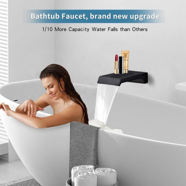 10 Inch Shower Faucet Set with High Pressure Bath Spout Matte Black Square Shower System Rain Shower Head 3 Functions Portable Waterfall Shower Rainfall Shower - Image 3