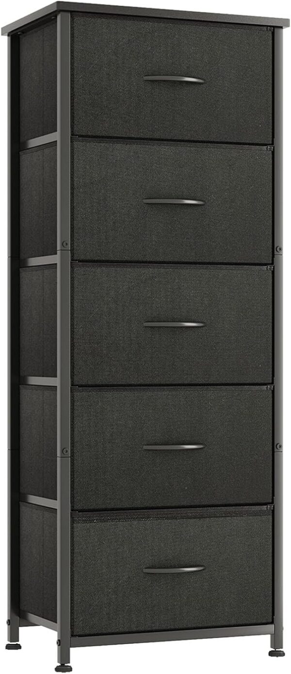 CAIYUN Chest of Drawers for Bedroom with 5 Drawers, Fabric Storage Drawer, Tall Black Hallway Storage Unit - Image 2