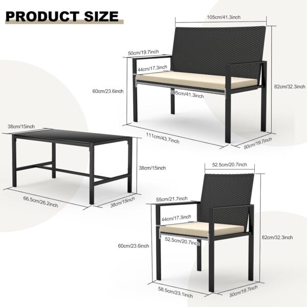 bigzzia Rattan Garden Furniture Set, 4 piece Patio Rattan furniture sofa Weaving Wicker includes 2 Armchairs,1 Double seat Sofa and 1 table (New Black Set) - Image 6