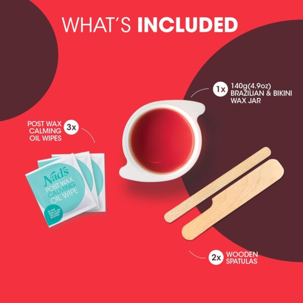 Nad's Brazilian & Bikini Wax Kit, Strip Free Hard Wax, Intimate Waxing Kit, Includes 3 Wooden Spatulas, 3 x Oil Wipes & Hot Wax 140g - Image 3