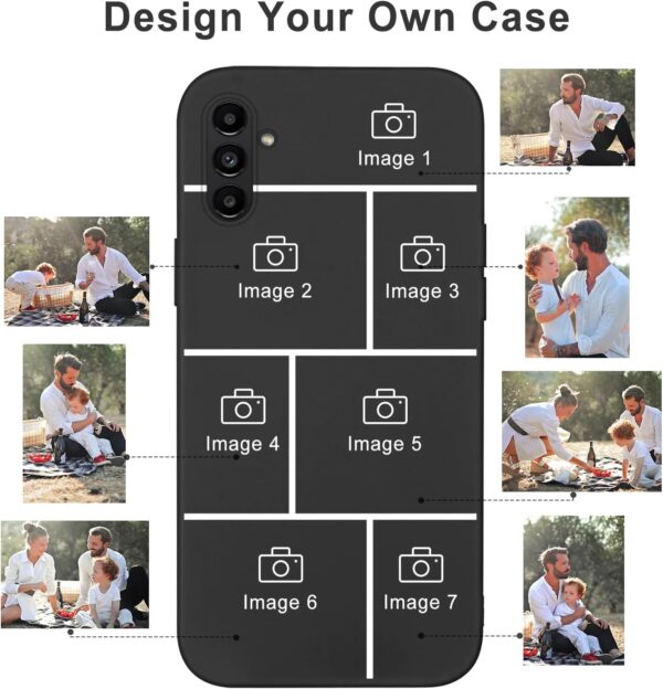 Yoedge Personalised Phone Case for Samsung Galaxy A25 5G 6.5 inch, Custom Photo Design Flexible Soft Silicone Customized Rubber Shockproof Cover, Personalize with 7 Image Collage for Girls, Black - Image 4