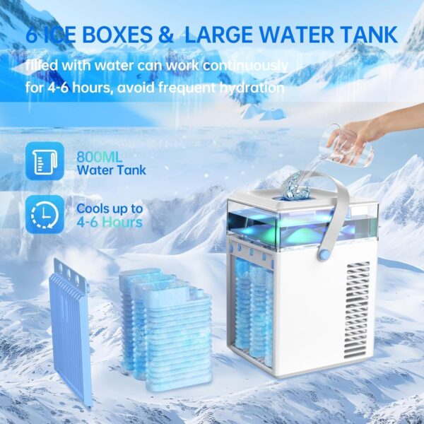 Portable Air Conditioners, 4 in 1 Mini Air Conditioner Evaporative Personal Cooler Humidifierl, 800ML Mini AC Desktop Cooling Fan for Office Tent Bedroom - Image 4