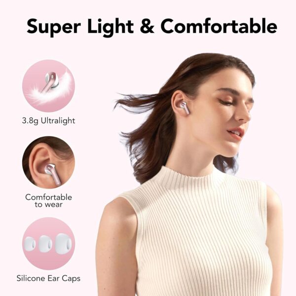Ear Buds Wireless Earbuds, 50Hrs Playtime Bluetooth Earphones, Bluetooth Headphones 5.3, In Ear with 4 ENC Call Noise Cancelling Mics, Bass Boost 85%, Mini Earbuds IPX7 Waterproof, USB-C(Rose) - Image 7