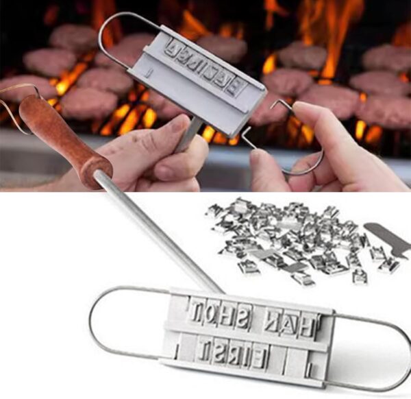 BBQ Branding Iron Grilling Barbecue Tools Barbecue Accessories Wooden Handle Interchangeable Letters Branding Iron for Branding Steaks Burgers Chicken Meat - Image 6