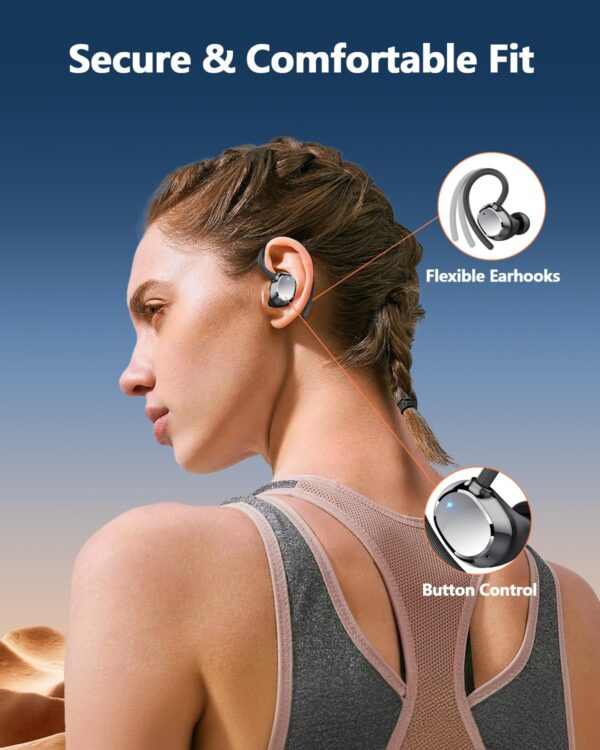 Wireless Headphones, Bluetooth 5.3 Headphones Sport with 4 ENC Noise Cancelling Mic, 128H Earphones with Earhooks HiFi Stereo Deep Bass, IP7 Waterproof, Wireless Earbuds for Sport/Gym/Running - Image 6