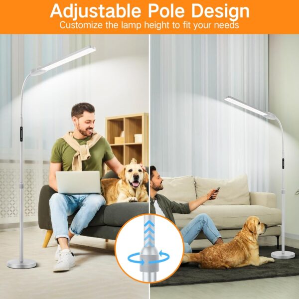 OUTON LED Floor Lamp with Double Head, 18W 1800LM, Super Wide & Bright, Height Adjustable, Remote & Touch Control, Memory Function, Dimmable Standing Lamp for Reading, Working, Sewing, Silver Grey - Image 6