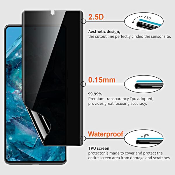 QUESPLE for Google Pixel 8 Pro Privacy Screen Protector [2 Pack], Anti-Spy Support Fingerprint Unlock Google 8 Pro Screen Protector Film, Full Coverage Flexible TPU Protector - Image 5