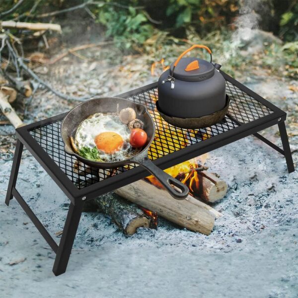 CADARA Folding Campfire Grill Heavy Duty Steel Grate with Legs Portable Over Fire Camp Grill for Outdoor Cooking, Black (21.6" x 11.8") - Image 7