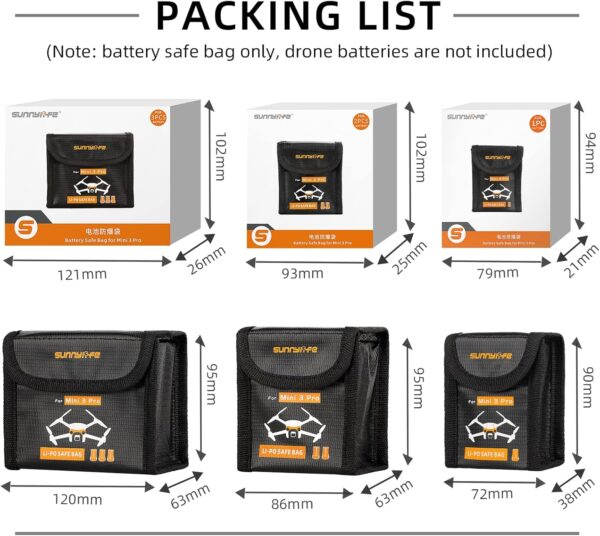 LINGHUANG Mini 3 Pro Lipo Battery Safe Bag,Fireproof Safety Charging Storage Bag for DJI Mini 4 Pro,Mini 3 Pro,Mini 3 Drone Explosion-Proof Battery Bag(for 3 Batteries,1Pcs) - Image 6