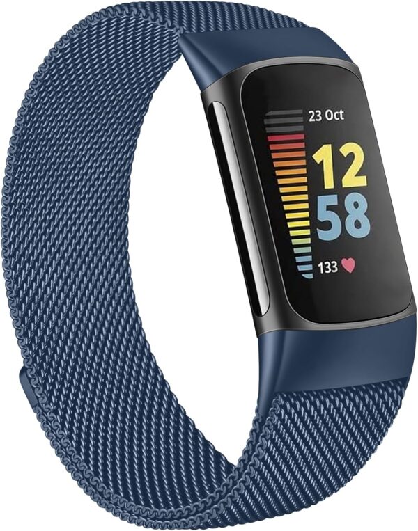 Metal Strap for Fitbit Charge 6/5 - Adjustable Stainless Steel Mesh Loop With Magnetic Clasp for Women and Men (Blue) - Image 3