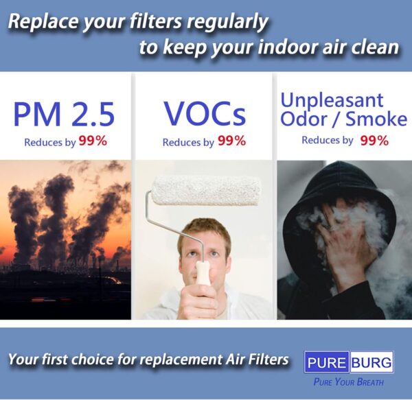PUREBURG Replacement Filters Compatible with ARVOV Air Purifier AP005 & TaoTronics TT-AP005 HEPA Air Purifier,2-Pack H13 True HEPA - Image 8