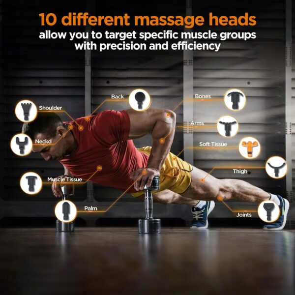 Massage Gun Deep Tissue, Portable Muscle Massage Device with 10 Massage Heads, 2025 Upgraded 30 Speeds Massager with LCD Touch Screen for Body Back Shoulder Muscle Relaxation - Image 7