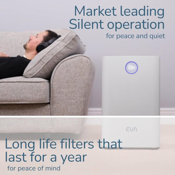 EVA Alto four Air Purifier, Ultra Silent 17dB, True HEPA 99.97% Allergen, Smoke, Pet Dander, Dust, Pollen Removal, Active Carbon - 55m² Multi-Room Coverage - Image 3