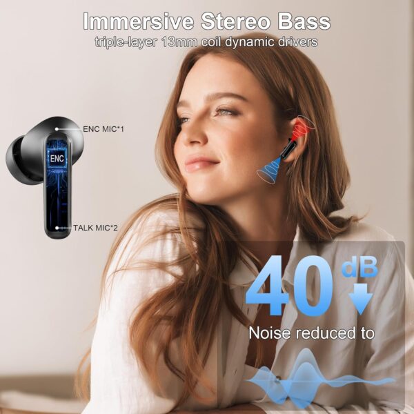 Earbuds Wireless Bluetooth Headphone, Bluetooth 5.4 Earbuds Noise Cancelling, 4 Mic, 45H Deep Bass Stereo Sound Earphone Wireless Headphone in ear, Dual LED Power Display, Type C Fast Charge Ear Buds - Image 4
