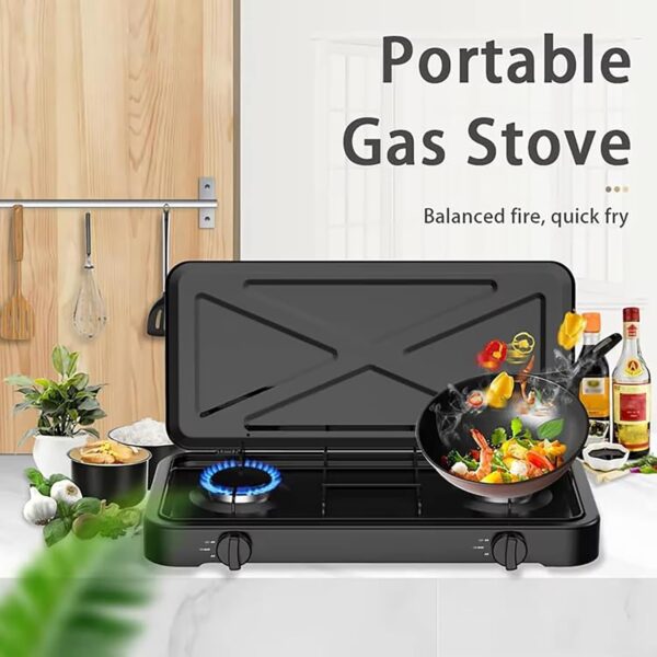 HLGKBY Camping Double Burner Camping Stove, 4.4KWCamping Stove Gas Portable with Lid,Outdoor Camping Cooker LPG,Adjustable Temperature Control, Automatic Ignition System for Picnic, Barbecue, Camping - Image 5