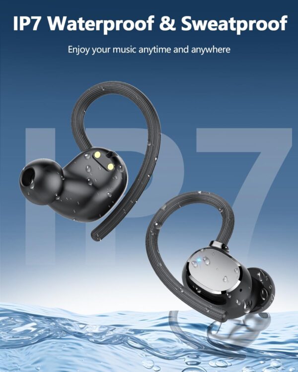 Wireless Headphones, Bluetooth 5.3 Headphones Sport with 4 ENC Noise Cancelling Mic, 128H Earphones with Earhooks HiFi Stereo Deep Bass, IP7 Waterproof, Wireless Earbuds for Sport/Gym/Running - Image 10
