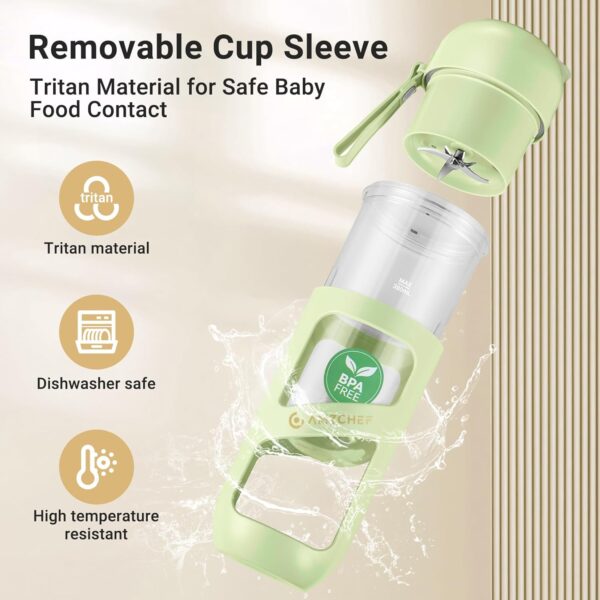 AMZCHEF Portable Blender Smoothie Maker, Vacuum Mini Blenders for Smoothies, 380ml Tritan Portable Smoothie Blender Bottle for Travel, Gym Kitchen Office, 10 Blades USB Rechargeable - Image 6