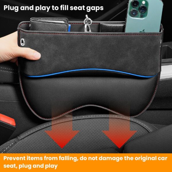 JNNJ Car Seat Gap Filler Organiser, PU Leather Car Organizer for Front Seat Gap Filling, Multi-Function Auto Seat Gap Storage Pocket, Console Side Pocket Storage Box For Cellphones Cards Wallets - Image 4
