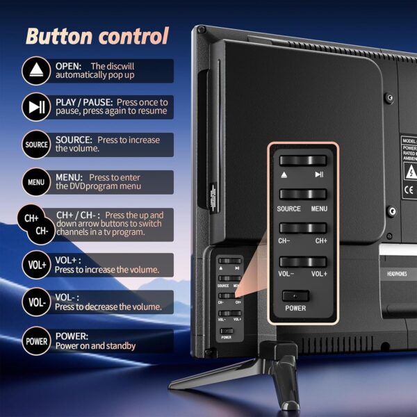 Desobry 19 inch small TV Built-in DVD player, 1080P mini TV with freeview, supports HDMI USB AV input, 12v tvs for motorhomes/campervan/caravan/camping - Image 7