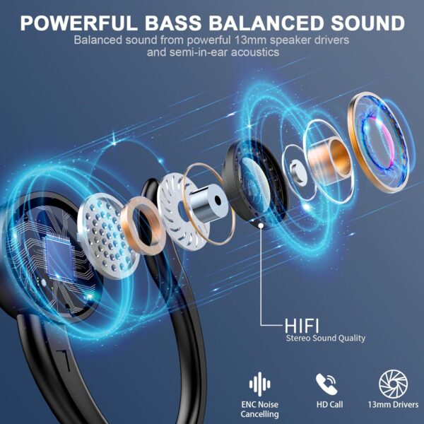 Wireless Earbuds, Bluetooth 5.4 Headphones with 4 ENC Noise Canceling Mic, 50H Playtime Stereo Wireless Earphones with LED Display, Over Ear Buds with Earhooks, IP7 Waterproof for Sport/Running/Gym - Image 4