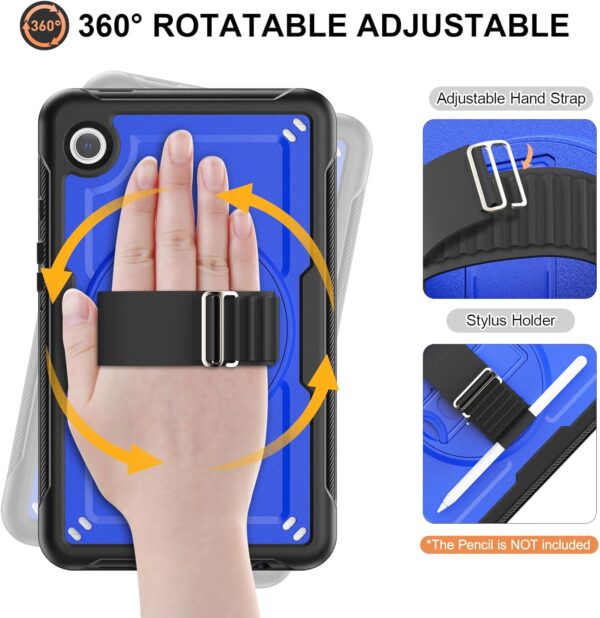 Timecity for Samsung Galaxy Tab A9 Case 8.7" 2023, Heavy Duty Shockproof Case with Screen Protector, Kickstand/360 Rotating Hand Strap, Pencil Holder, Dark Blue - Image 4