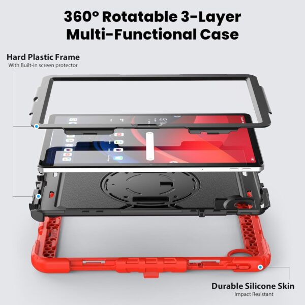 Case for Samsung Galaxy Tab A9 8.7 Inch 2023 Model (SM-X110/X115/X117) with Built-in Screen Protector 360 Rotating Hand Strap/Shoulder Strap Heavy Duty Shockproof Full Body Hybrid Cover Red - Image 5