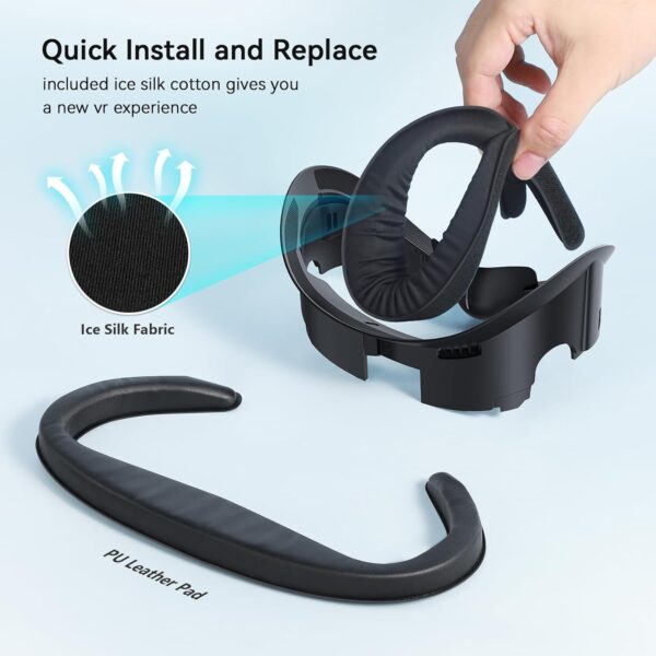 AMVR Face Cover Pad Facial Interface Compatible with Meta/Oculus Quest 3 Accessories, with Soft PU Face Cushion Pad Replacement for Quest 3 and Breathable Ice Silk Cotton - Image 6