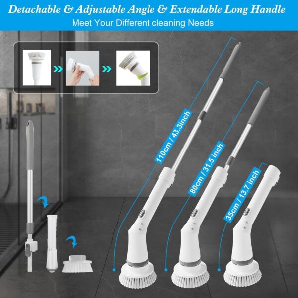 Cordless Electric Spin Scrubber, Power Spin Scrubber with 6 Replaceable Brush Heads for Bathroom, Rechargeable Floor Scrubber, Electric Cleaning Brush for Car, Floor, Tile, Tub - Image 4
