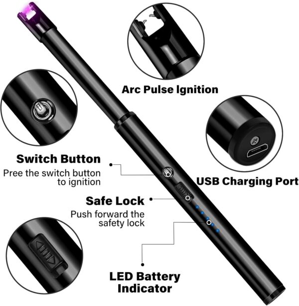 Navpeak Candle Lighter Long Neck Windproof Electric Arc Lighter for Gas Stove Fireplace BBQ Kitchen Grills(Black) - Image 3