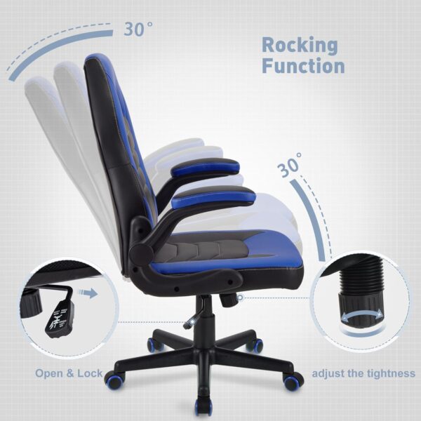 WangPangzi Gaming Chair Office desk chair,Adjustable Computer Chair PC Chairs Ergonomic High Back Office Racing Chair with Armrest,Swivel Leather Desk Chairs(Blue) - Image 5