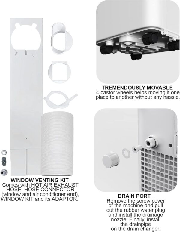 Belaco Portable Air Conditioner, 9000 BTU 4-in-1, Air Conditioning Unit, Fan & Cooling, Dehumidifier, Remote control with 24Hr Timer, Dual Window kit Included with Class A Energy Efficiency Rating - Image 6