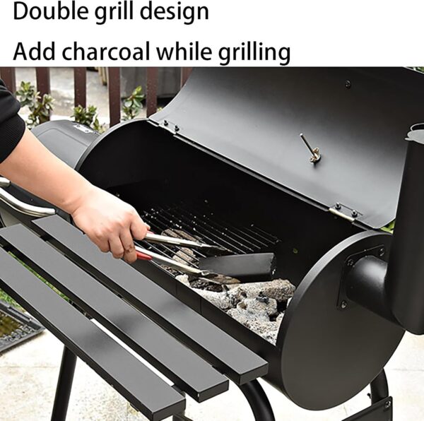 BWCKMTSC Charcoal Grill and Offset Smoker, Premium Outdoor Cooking Grill, BBQ Grill With Lid Cover, Lid Thermometer, Stand & Wheels, for Barbecue Outdoor Cooking Camping Hiking Picnic - Image 7