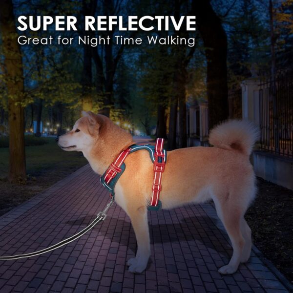 PHOEPET No Pull Dog Harness, Unique Colors Reflective Adjustable Dog Vest, with Soft Training Handle Metal Clips for Small Medium Large Dogs (Teal Base & Red Straps,L) - Image 6
